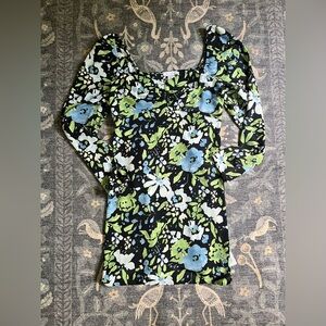 Topshop Black Blue and Green Floral flowy Sleeve mini dress
